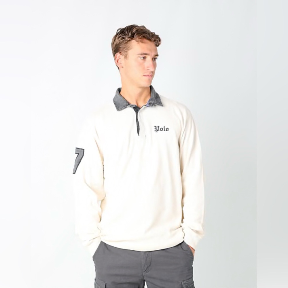 Vintage Polo Ralph Lauren Cream Cotton Rugby Polo Size XL